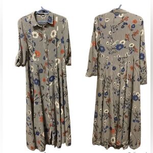Papillon Pretty Floral with pinstripes Long Sleeve  button down Dress